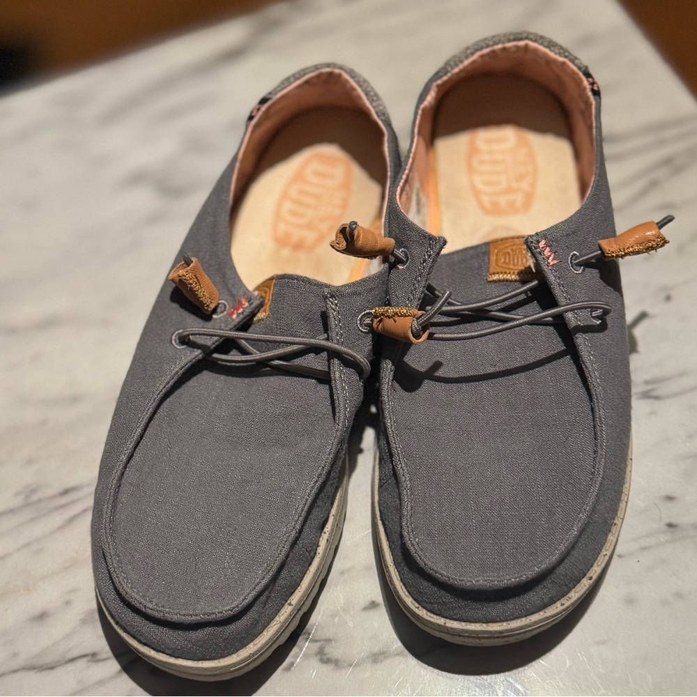 Hey Dude Gray Canvas Slip-On Loafers with Tan Accents
